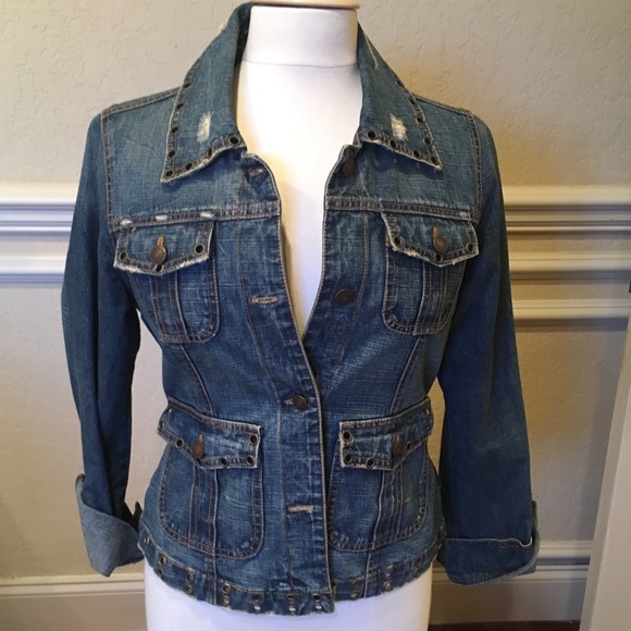 Denim Jacket Embroidered Rhinestone Jean Jacket - Picture 2 of 8
